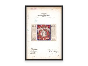 Byrne Brothers & Co. Globe Bitters Trademark 1875 Print - Vintage Medicine Label Art, Retro Health Remedy Poster, Antique Beverage Decor