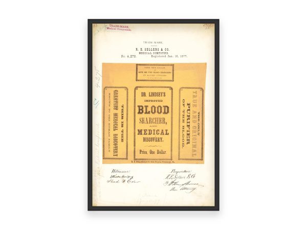 Dr. Lindsey’s Blood Searcher Trademark 1877 Print - Vintage Medicine Label Art, Retro Health Remedy Poster, Antique Medical Decor