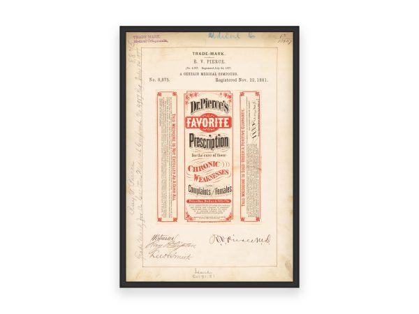 Dr. Pierce’s Favorite Prescription Trademark 1881 Print - Vintage Medicine Label Art, Retro Health Remedy Poster, Antique Medical Decor