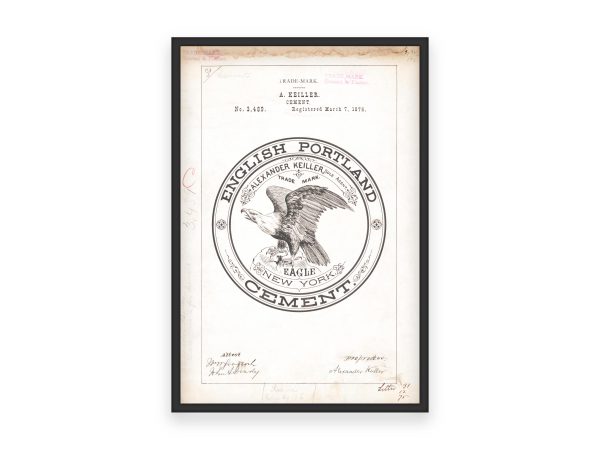 English Portland Cement Trademark 1876 Print - Vintage Eagle Logo Art, Antique Industrial Label Poster, 19th Century Construction Decor