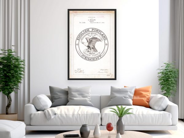 English Portland Cement Trademark 1876 Print - Vintage Eagle Logo Art, Antique Industrial Label Poster, 19th Century Construction Decor