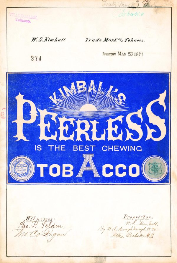 Kimball’s Peerless Chewing Tobacco Trademark 1871 Print - Vintage Tobacco Label, Retro Advertising Art, Antique Chewing Tobacco Decor