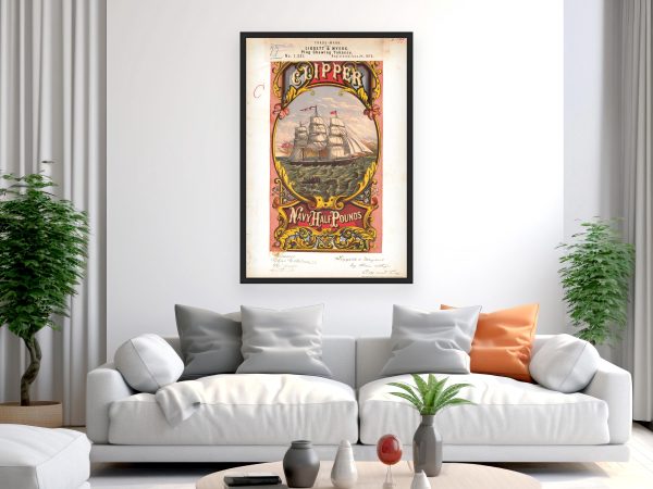 Clipper Tobacco Trademark 1873 Print - Vintage Ship Label, Retro Chewing Tobacco Art, Antique Nautical Decor