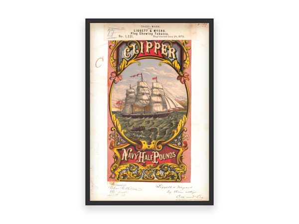 Clipper Tobacco Trademark 1873 Print - Vintage Ship Label, Retro Chewing Tobacco Art, Antique Nautical Decor