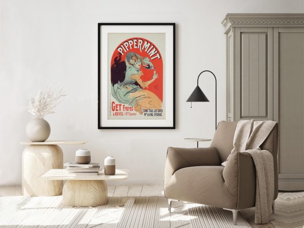 Vintage Peppermint Liqueur Print – Vintage French Liquor Poster, Peppermint Liqueur Advertisement, Art Nouveau Bar Decor, French Cafe Poster