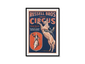 Russell Bros Circus Poster – Vintage Circus Art, Dancing Horses, Equine Performer Print, 3-Ring Circus Decor, Equestrian Poster