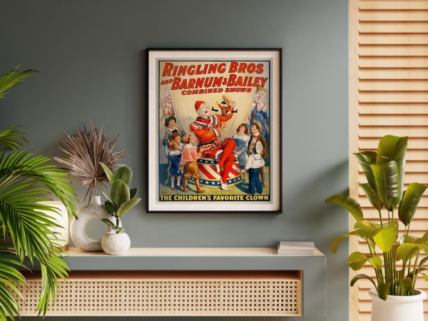 Ringling Bros and Barnum & Bailey Poster – Vintage Clown Art, Circus Show Print, Children’s Favorite Clown, Carnival Decor