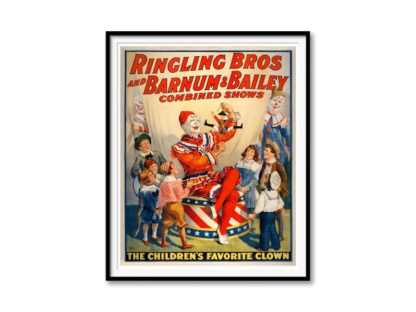 Ringling Bros and Barnum & Bailey Poster – Vintage Clown Art, Circus Show Print, Children’s Favorite Clown, Carnival Decor