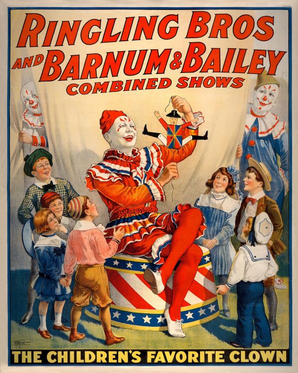 Ringling Bros and Barnum & Bailey Poster – Vintage Clown Art, Circus Show Print, Children’s Favorite Clown, Carnival Decor