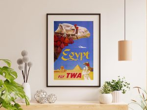 Vintage TWA Egypt Travel Poster – 1960s TWA Airlines, Retro Wall Art, Mid-Century Decor, Egyptian Adventure, Travel Gift