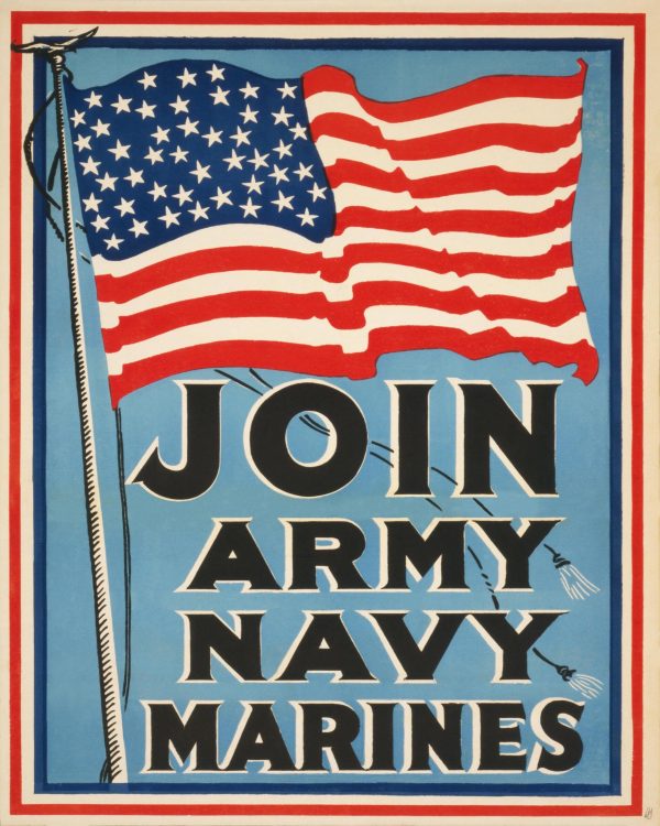 Join the U.S. Armed Forces Recruitment Poster – Army, Navy, Marines, Patriotic WWII Style Poster Art