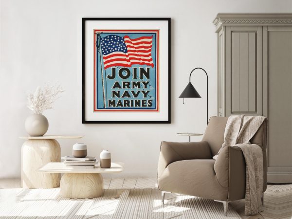 Join the U.S. Armed Forces Recruitment Poster – Army, Navy, Marines, Patriotic WWII Style Poster Art