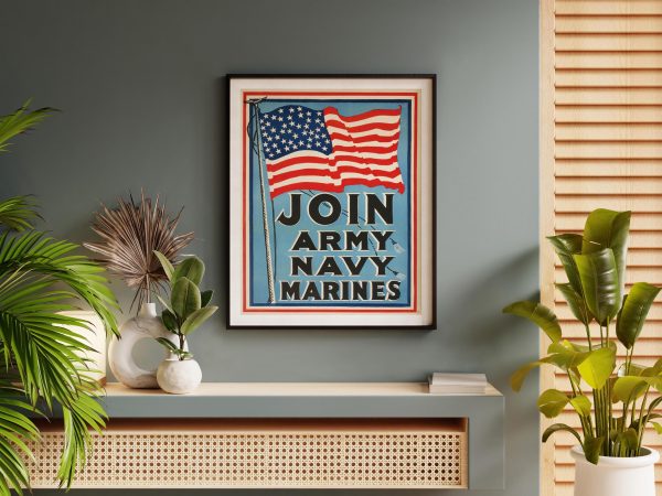 Join the U.S. Armed Forces Recruitment Poster – Army, Navy, Marines, Patriotic WWII Style Poster Art