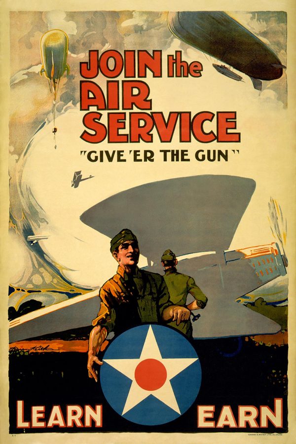 WWII U.S. Air Service Recruitment Poster – Join the Air Service, Give ‘Er the Gun – Vintage Military Decor