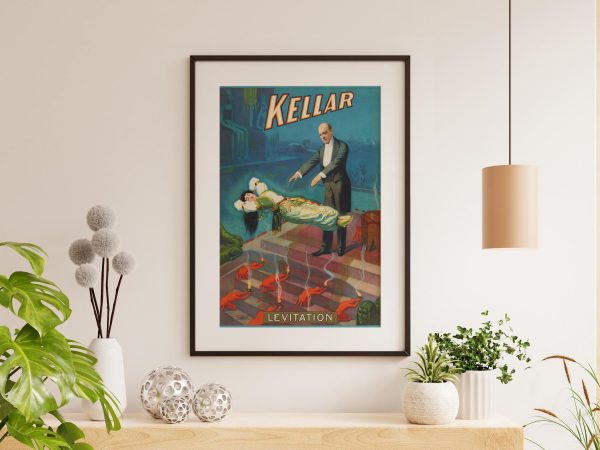 Kellar Vintage Magic Poster – Mystical Levitation, Kellar the Magician, Illusion Art, Devilish Assistants, Egyptian Revival Stage Design