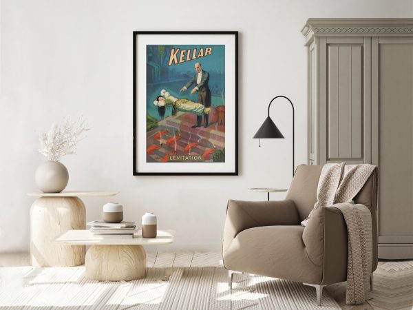 Kellar Vintage Magic Poster – Mystical Levitation, Kellar the Magician, Illusion Art, Devilish Assistants, Egyptian Revival Stage Design