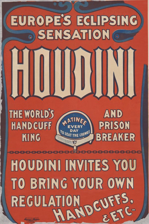 Houdini - Europe’s Eclipsing Sensation, Handcuff King Poster, Magic Show Advertisement, Escape Artist Decor, Illusionist Reproduction