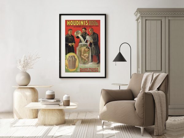 Houdini’s Mystery Escape Poster - Escape Artist Poster, Vintage Magic Art, Water Escape, Illusionist Decor, Risky Feats Reproduction