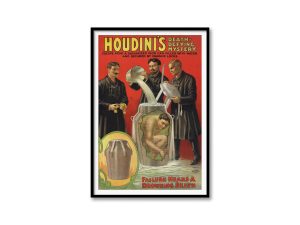 Houdini’s Mystery Escape Poster – Escape Artist Poster, Vintage Magic Art, Water Escape, Illusionist Decor, Risky Feats Reproduction