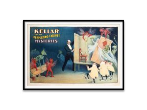 Kellar’s Perplexing Cabinet Mysteries – Vintage Magic Show Poster, Devilish Characters, Spirit Cabinet, Illusionist Decor, Magic Poster