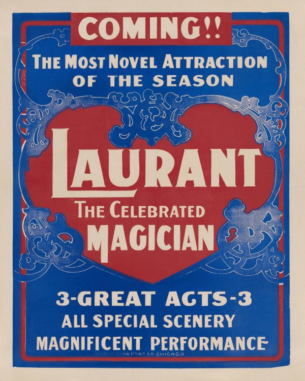 Celebrated Magician Laurant Poster - Magic Show, Vintage Art, 3 Great Acts, Collectible Decor, Vintage Magician Poster, Magic Poster