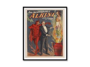 The Incomparable Albini – Vintage Magic Poster, Master Magician, Illusionist Artwork, Devilish Themes, Stage Magic Reproduction