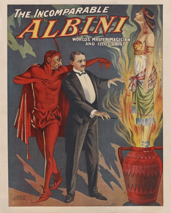 The Incomparable Albini - Vintage Magic Poster, Master Magician, Illusionist Artwork, Devilish Themes, Stage Magic Reproduction