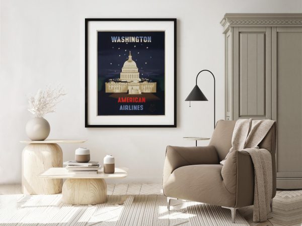 Washington American Airlines - Vintage Capitol Poster, 1950s Travel Art, Retro Airline Decor, American Airlines Washington DC Travel Poster