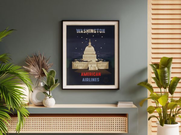 Washington American Airlines - Vintage Capitol Poster, 1950s Travel Art, Retro Airline Decor, American Airlines Washington DC Travel Poster