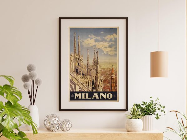 Milano Travel Poster - Italian Gothic Architecture, Duomo di Milano, Italian Tourism, Vintage Italy, Cathedral Spires, Historical Cityscape