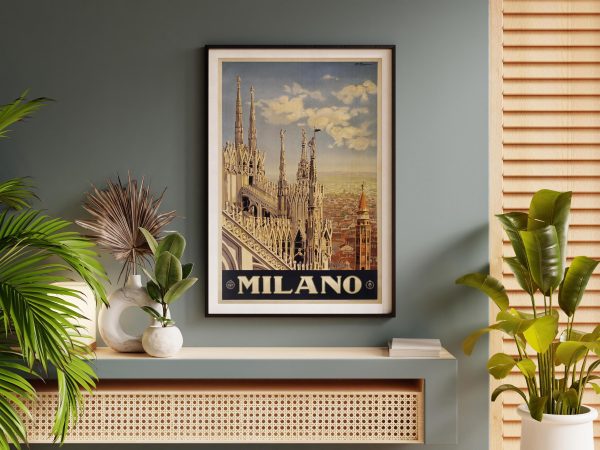 Milano Travel Poster - Italian Gothic Architecture, Duomo di Milano, Italian Tourism, Vintage Italy, Cathedral Spires, Historical Cityscape