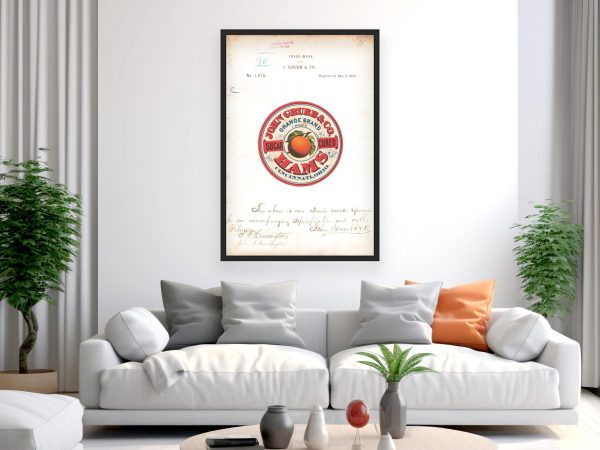 John Grubb & Co Orange Brand Hams Trademark 1872 - Vintage Meat Label, Retro Cured Meat Art, Cincinnati Culinary Heritage, Collector’s Print