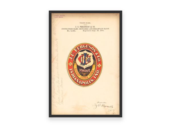 J.C. Ferguson & Co. Monogram Sugar-Cured Hams Trademark 1876 - Vintage Meat Label, Classic Indianapolis Branding, Retro Cured Meat Art Print