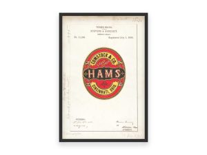 Comstock & Co Hams Trademark 1884 - Vintage Meat Label, Sugar Cured Ham Decor, Classic Food Advertising Print, Ham Poster