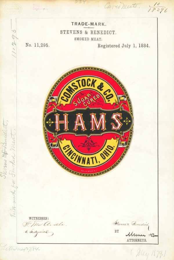 Comstock & Co Hams Trademark 1884 - Vintage Meat Label, Sugar Cured Ham Decor, Classic Food Advertising Print, Ham Poster