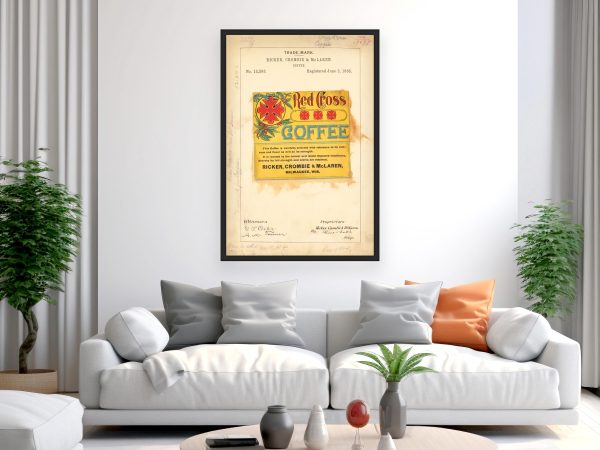 Red Cross Coffee 1885 Poster - Vintage Coffee Branding, Classic Red Cross Design, Antique Coffee Label Art, Retro Coffee Collectible Print