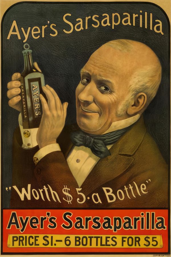 Tonic Advertisement Poster - Late 1800s Ayer’s Sarsaparilla, Retro Medical Decor, Antique Advertising, Quirky Wall Art