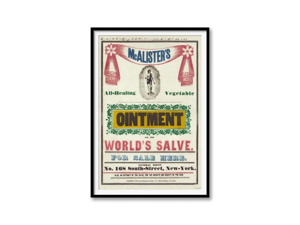 Ointment Advertisement Poster - 1845 McAlister All-Healing Salve, Antique Medical Decor, Retro Apothecary Wall Art, Old Remedies Ad