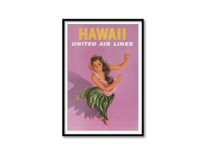 Hawaii Travel Poster – 1960s United Air Lines, Retro Wall Art, Mid-Century Modern Decor, Hula Dancer Art, Tropical Vacation Gift