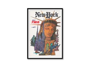 Airline New York Travel Poster – 1960s TWA, Retro New York Art, Mid-Century Modern Decor, Aviation History Gift, Statue of Liberty Art