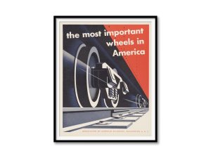 Vintage Railroad Poster – 1940s The Most Important Wheels in America, Retro Transportation Decor, Mid-Century Art, Train Enthusiast Gift