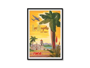 Vintage Los Angeles Travel Poster – 1950s TWA, Retro Southern California Art, Mid-Century Modern Decor, California Vacation Gift, Pilot Gift