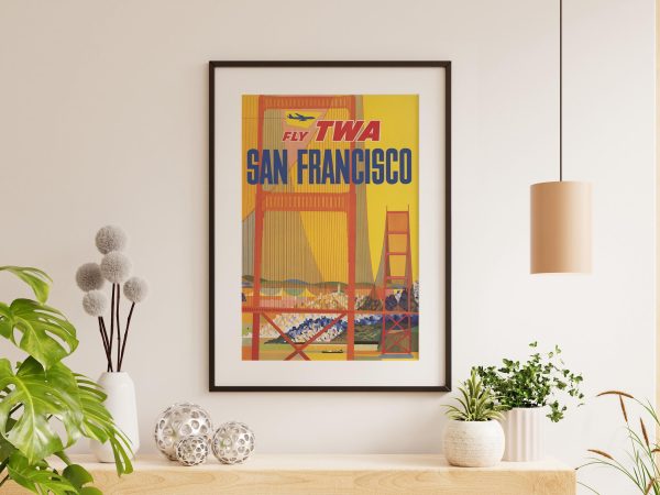 San Francisco Travel Poster - 1950s TWA, Retro Golden Gate Bridge Art, Mid-Century Modern Decor, California Travel Gift, Pilot Gift