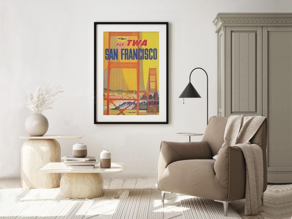 San Francisco Travel Poster - 1950s TWA, Retro Golden Gate Bridge Art, Mid-Century Modern Decor, California Travel Gift, Pilot Gift