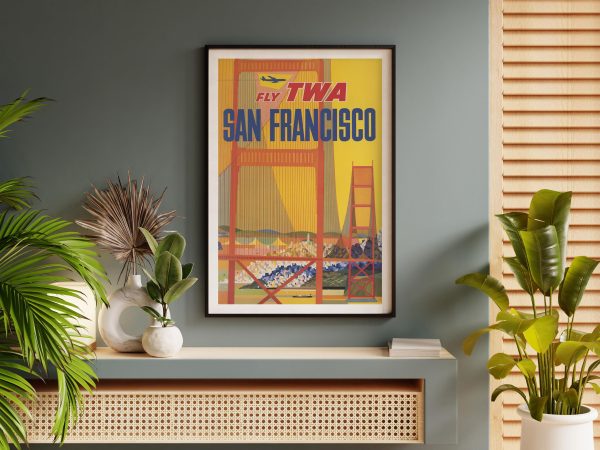 San Francisco Travel Poster - 1950s TWA, Retro Golden Gate Bridge Art, Mid-Century Modern Decor, California Travel Gift, Pilot Gift