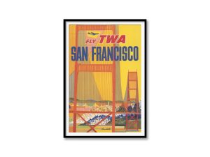 San Francisco Travel Poster – 1950s TWA, Retro Golden Gate Bridge Art, Mid-Century Modern Decor, California Travel Gift, Pilot Gift