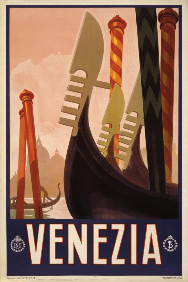 Venezia Travel Poster - Italian Tourism Art, Gondolas in Venice, 1930s ENIT Decor, Retro Italy Wall Art, Venice Poster, Vintage Venice