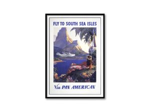 Fly to South Sea Isles Poster – Pan American Airways, Retro 1940s Travel Art, Tropical Vacation Decor, Island Getaway Gift, Pilot Gift