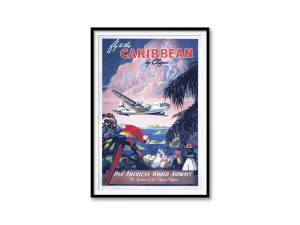 Fly to the Caribbean Poster – Pan American Airways, 1940s Pan Am Travel Art, Tropical Island Decor, Caribbean Adventure Gift, Airline Poster