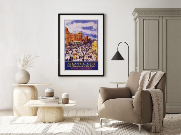 Atlantic City Travel Poster - The Playground of the World, Train Travel Art, Retro Seaside Decor, 1920s Beach Vacation Gift